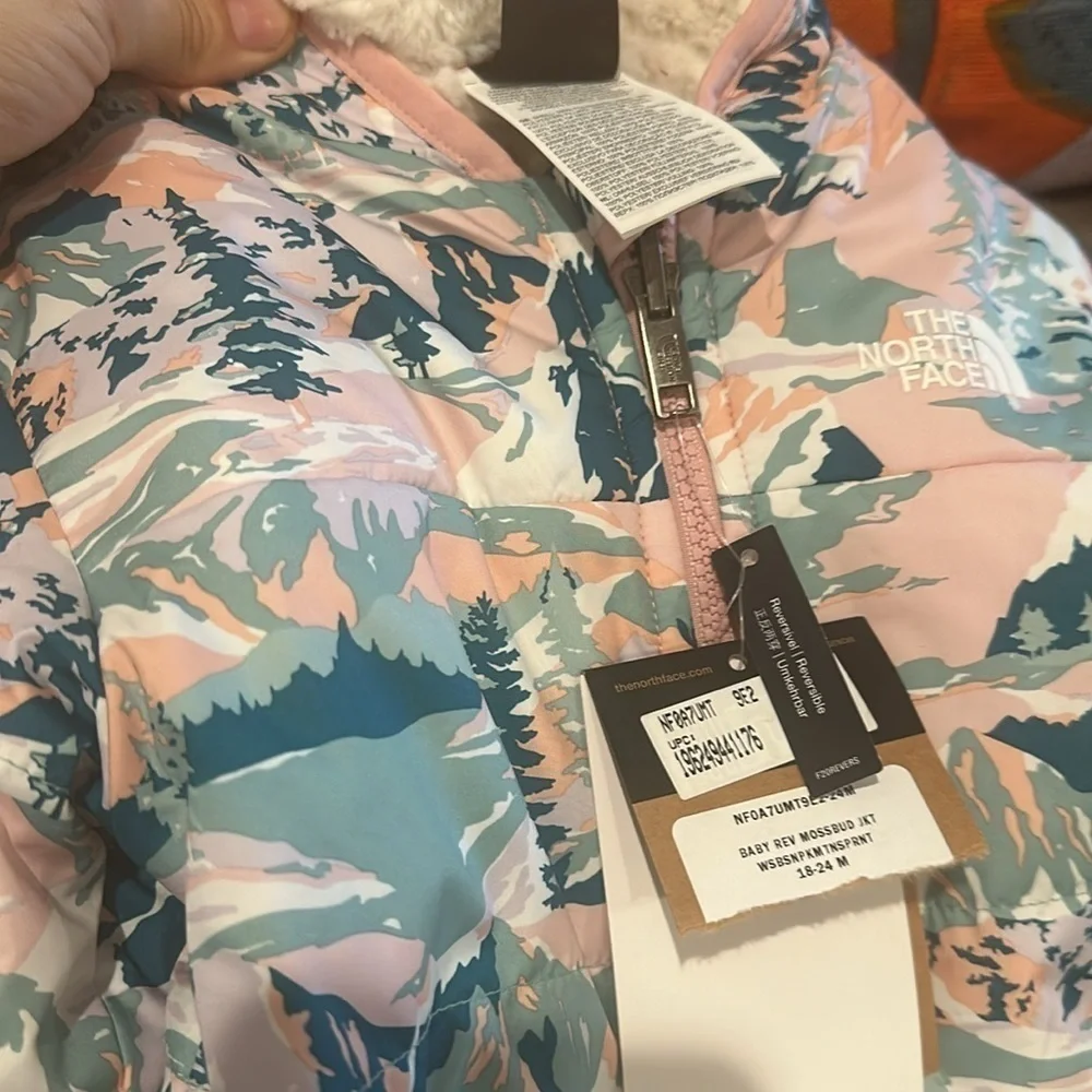 THE NORTH FACE Baby Girls Reversible Perrito Jacket 3/6m NWT pink pine